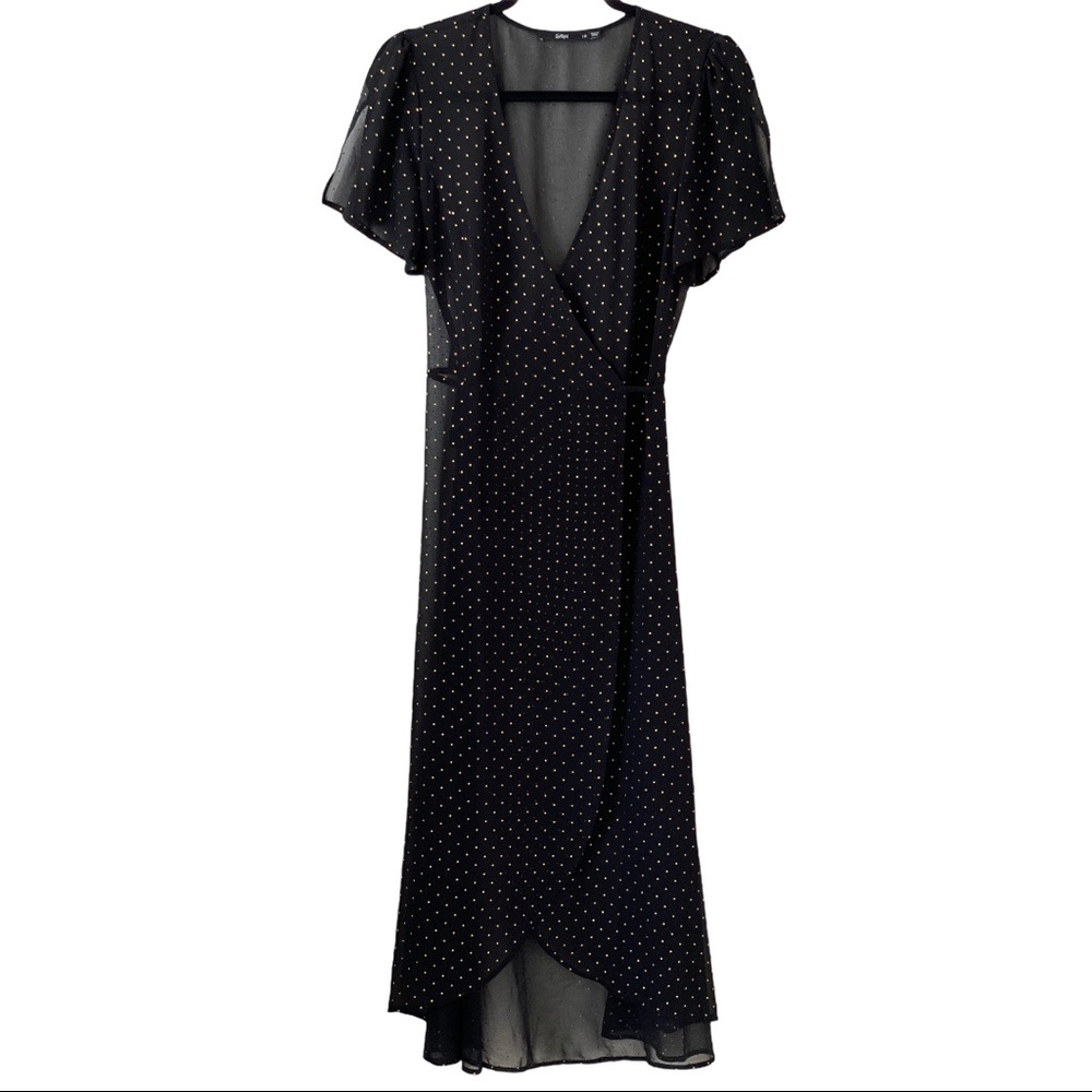 NWOT Sportsgirl Black and Gold Wrap Midi Dress
